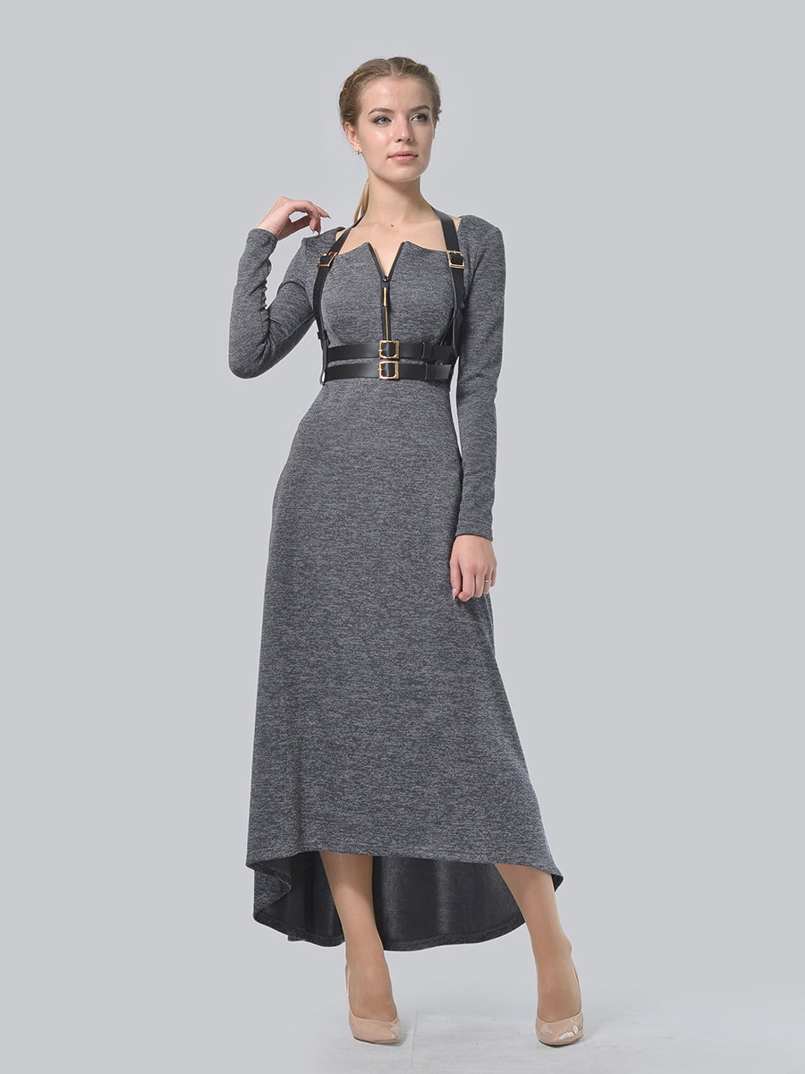 Платье темно-серое с портупеей | 4724125