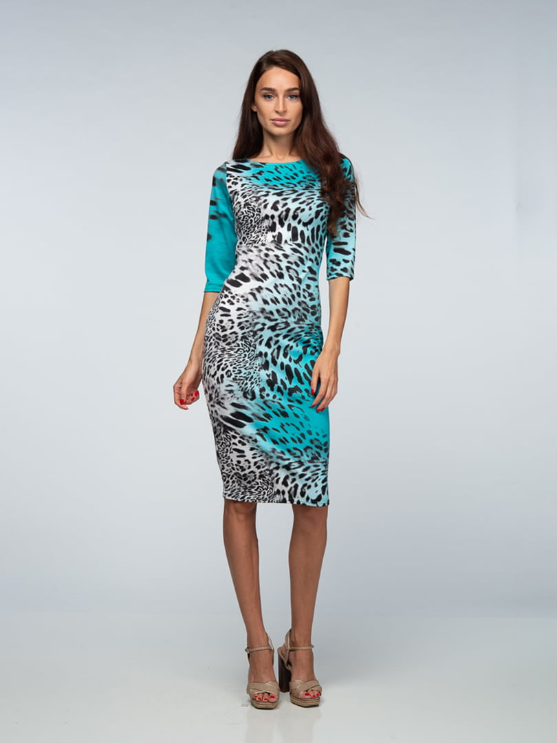 Платье бирюзовое с леопардовым принтом | 4785422