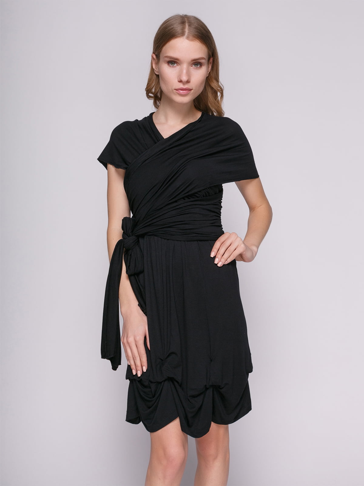 Платье черное с драпировкой | 434146