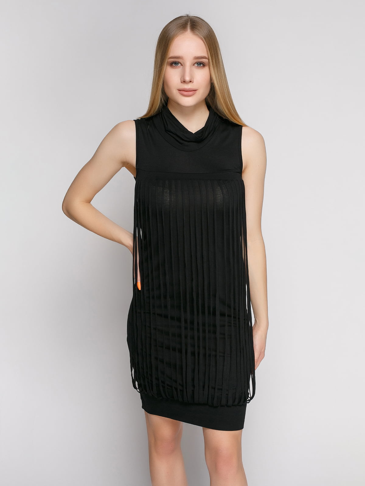 Платье черное с оригинальной отделкой | 1215171