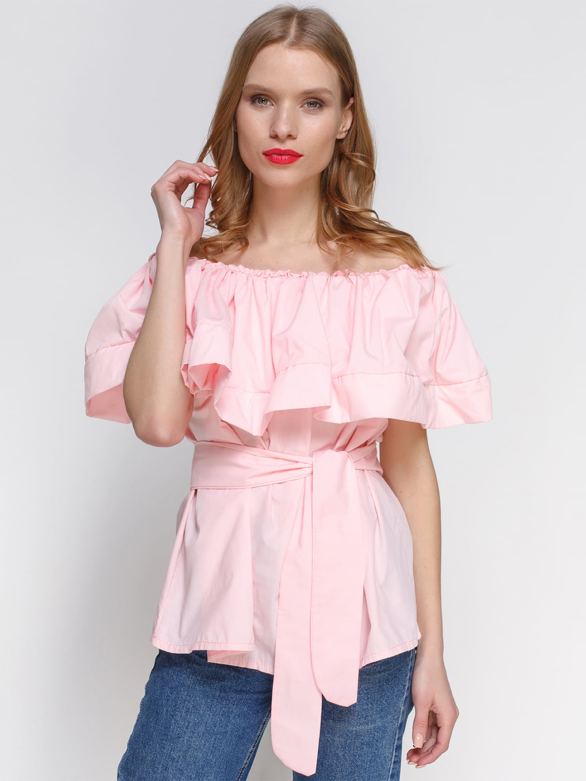 Блуза рожева з відкритими плечима | 2293424