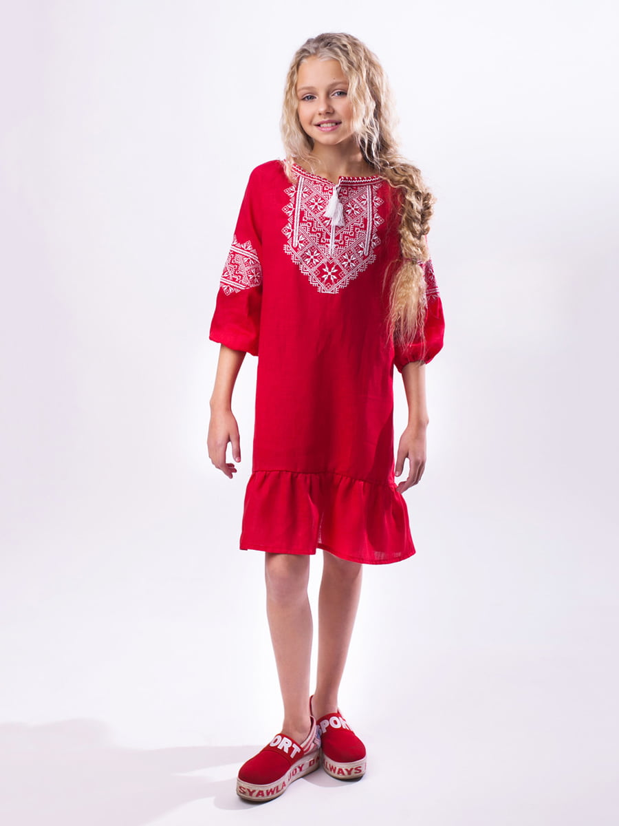 Платье красное с вышивкой | 3713204