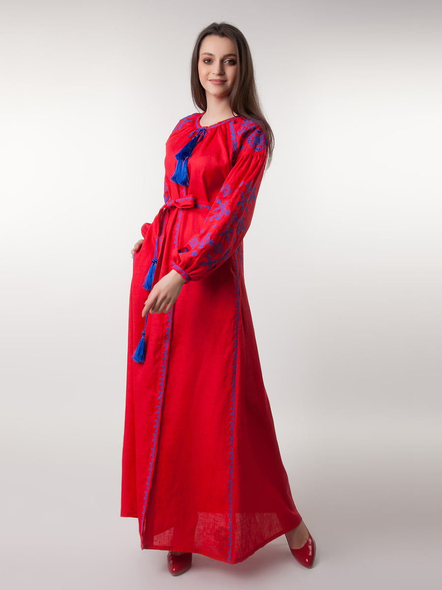 Платье красное с вышивкой | 4235541