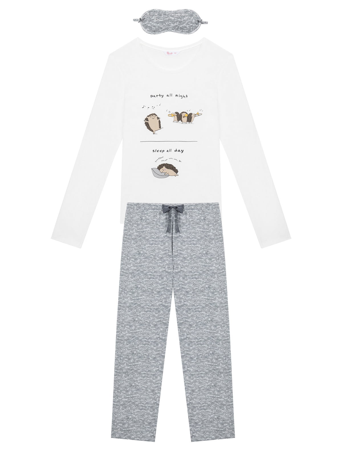 Піжама: лонгслів, штани і маска для сну | 4704358