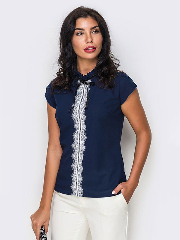 Блуза синяя с кружевной отделкой | 4224051