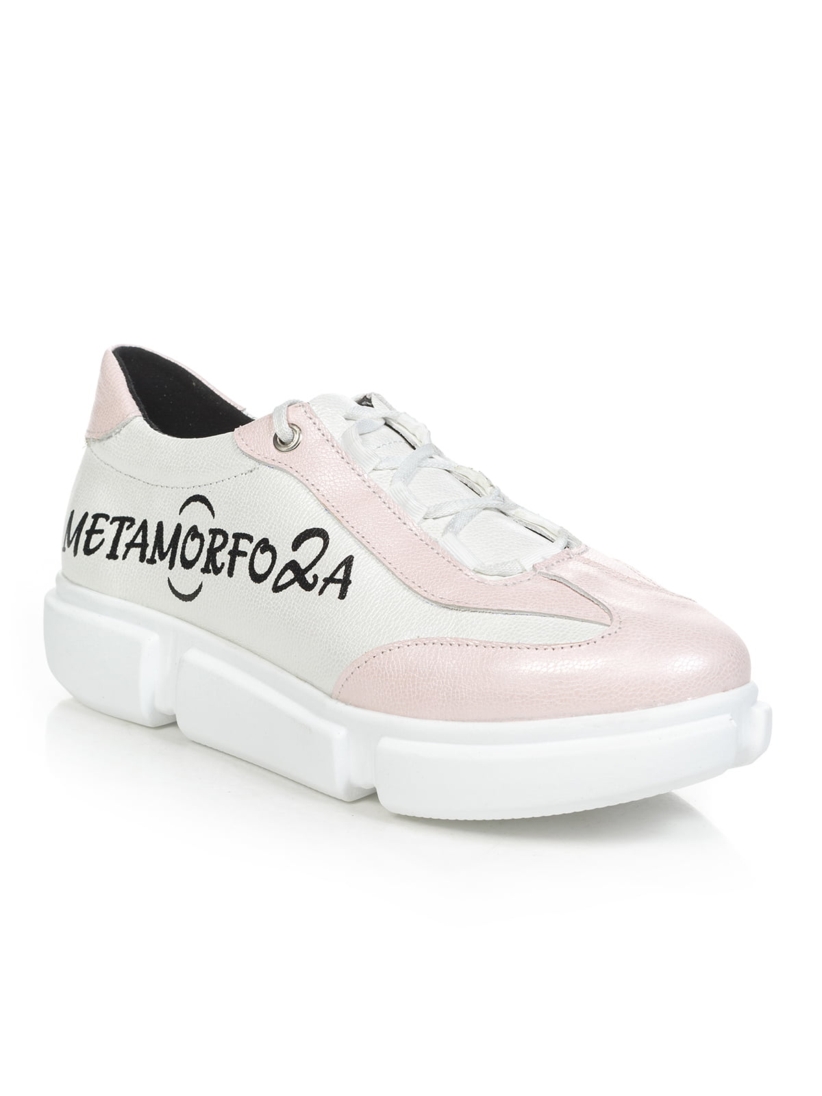 Кросівки біло-рожеві з написом | 4910958