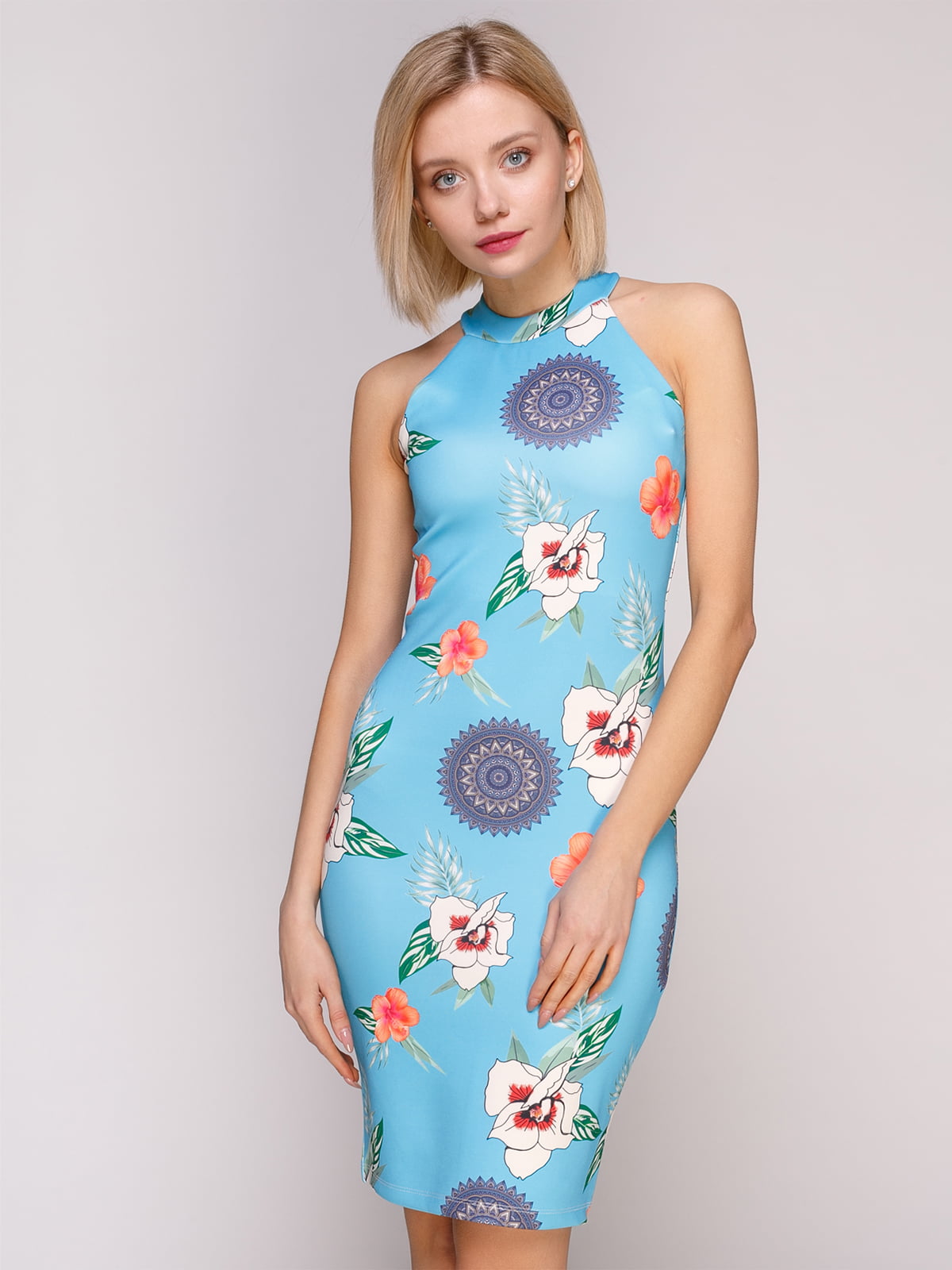 Сукня блакитна в квітковий принт | 4906864