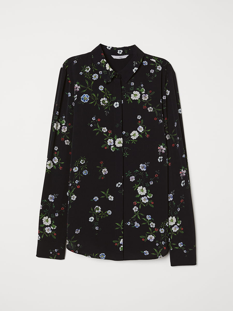 Блуза чорна в квітковий принт | 5046968