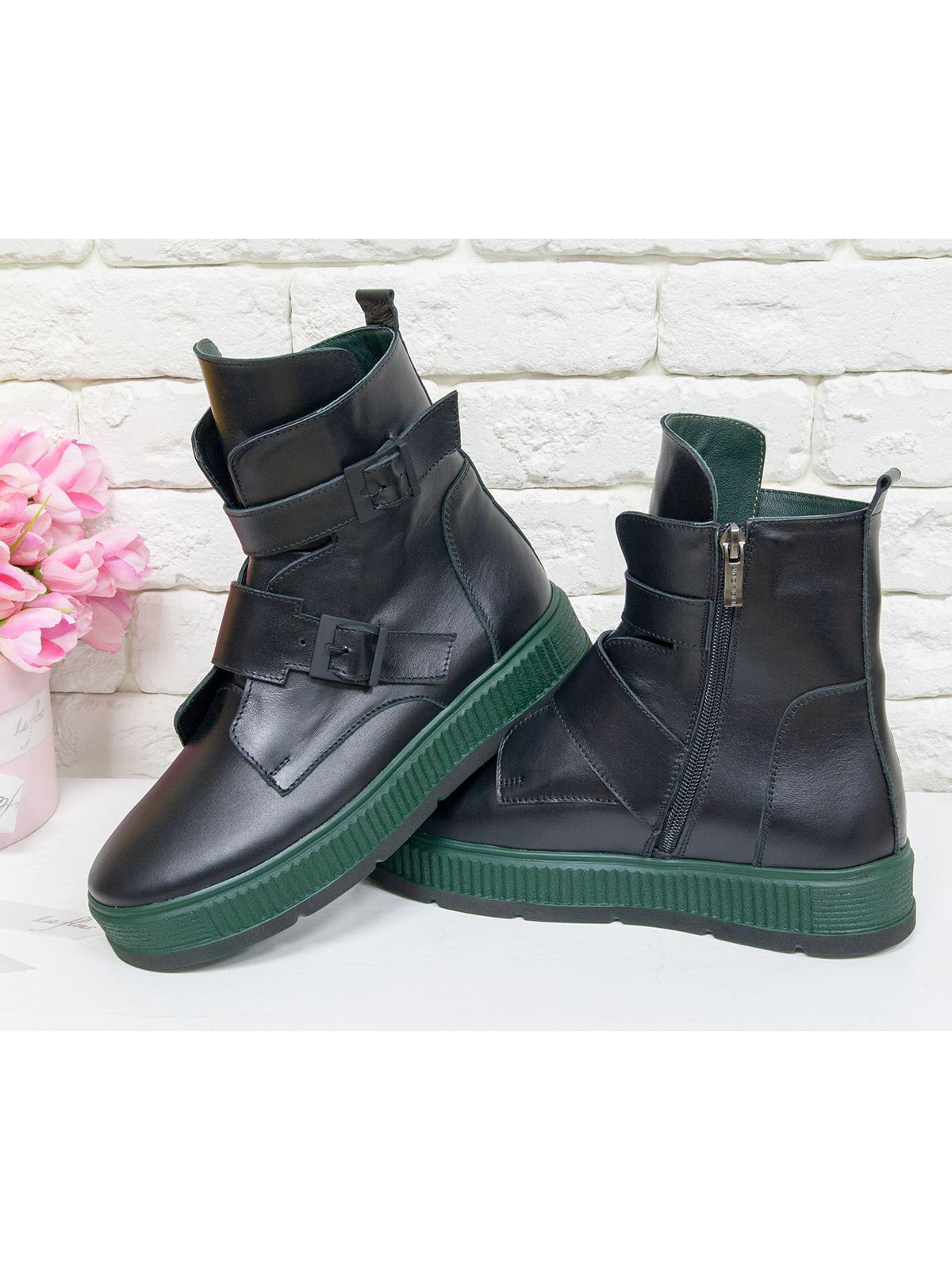 Ботинки черно-зеленые | 5043945