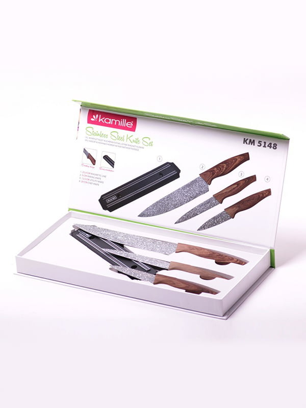 Набір кухонних ножів на магнітній смужці (4 предмета) | 4356292