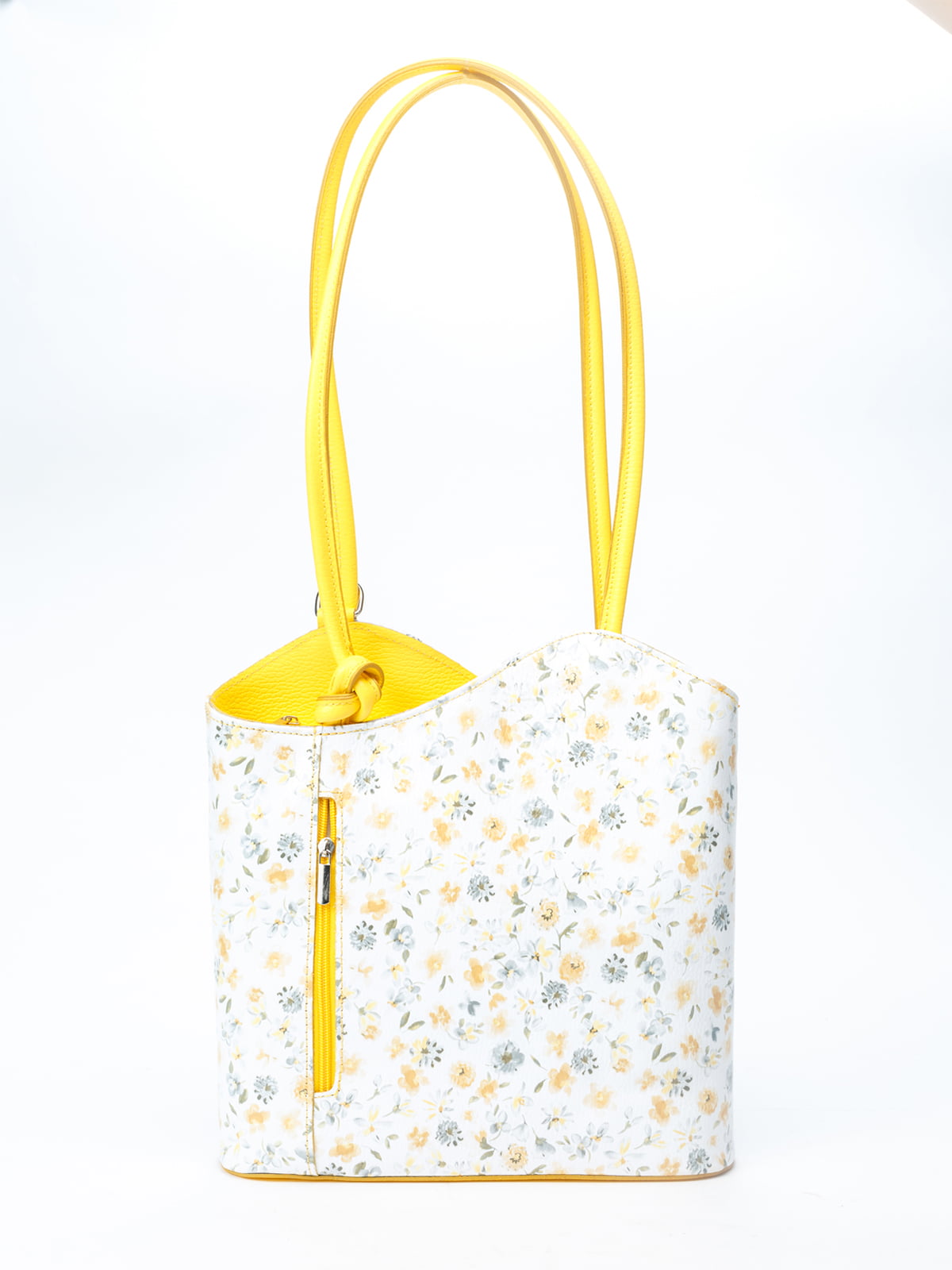 Рюкзак-сумка біло-жовтого кольору з квітковим принтом | 5096780