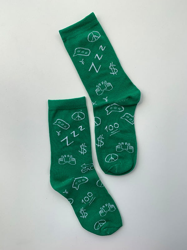 Шкарпетки зелені в принт | 5107019