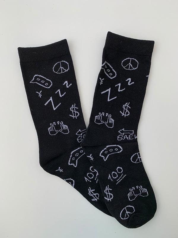 Шкарпетки чорні в принт | 5107021