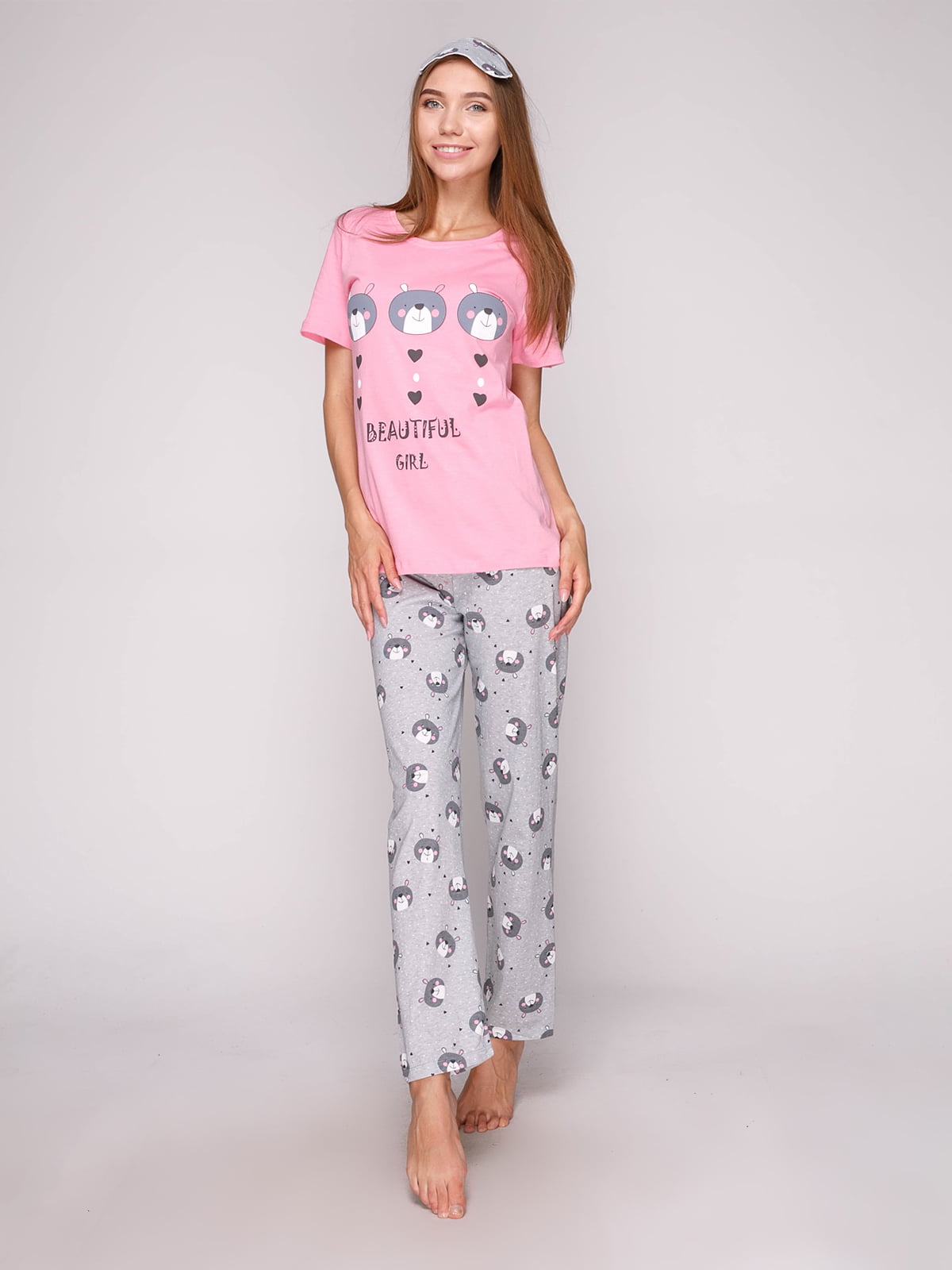 Пижама: футболка, брюки и маска для сна | 5106149