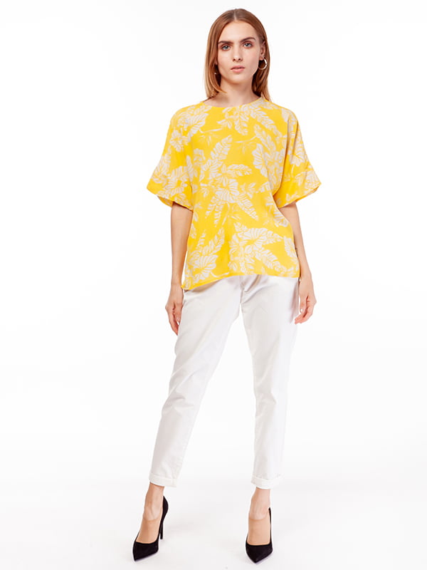 Блуза жовта з квітковим принтом | 5104569