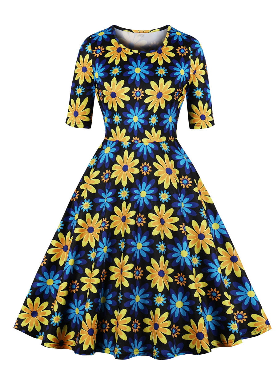 Сукня синя в квітковий принт | 5154238