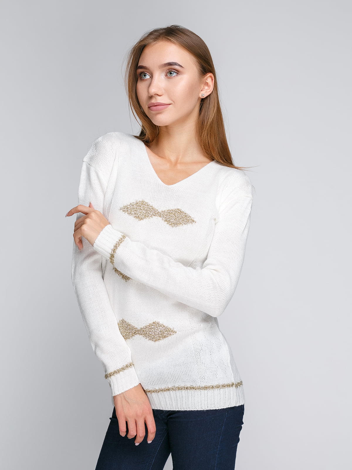 Пуловер білий з ромбами | 5163093