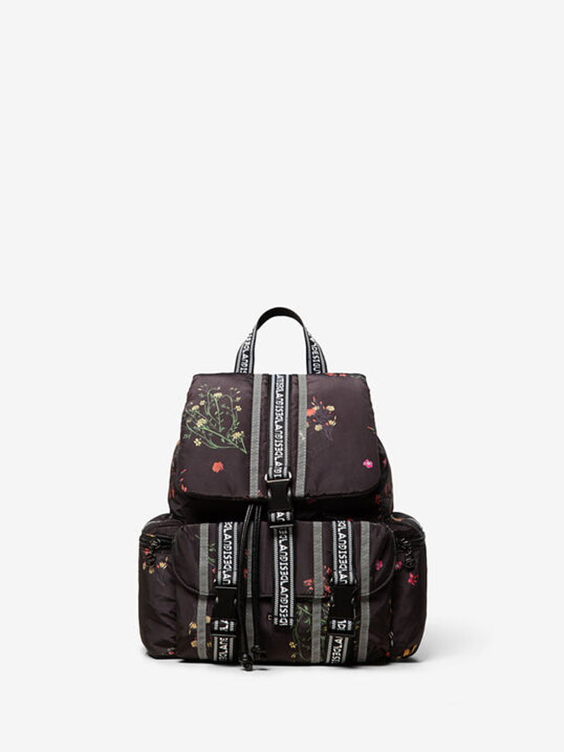 Рюкзак чорний з квітковим принтом | 5162872