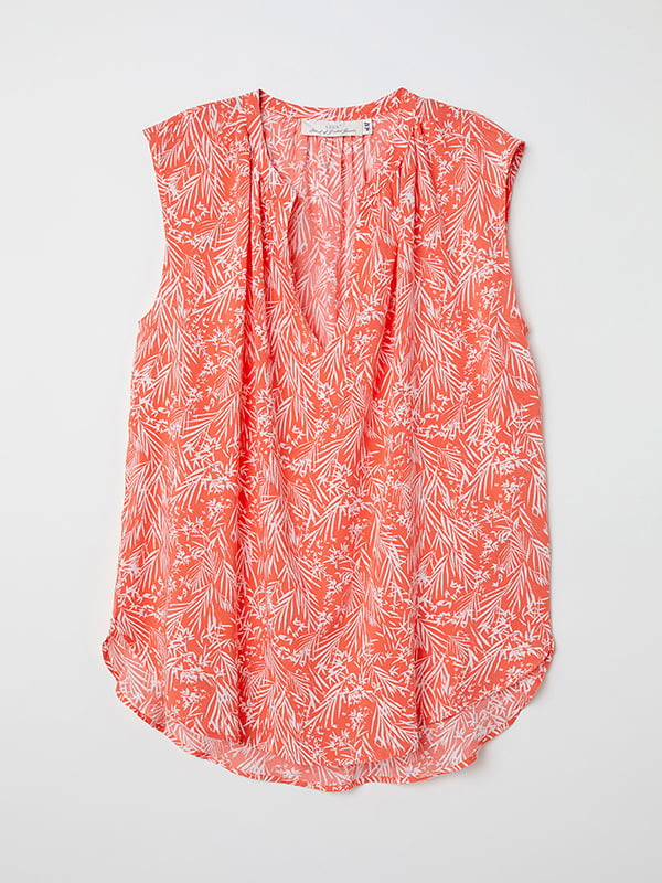 Блуза коралового кольору в принт | 5171492