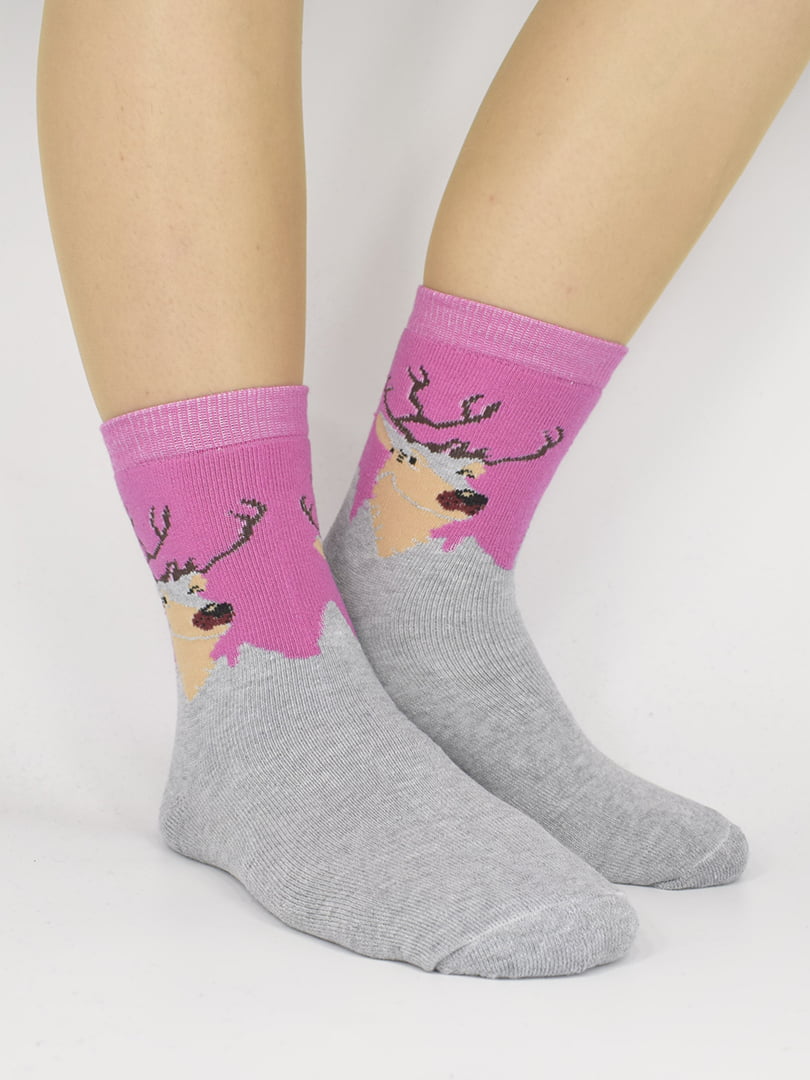 Шкарпетки сіро-рожеві з малюнком | 5226533