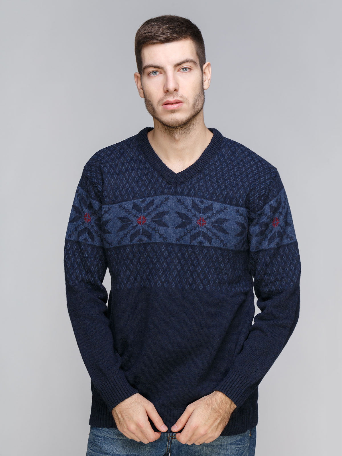 Пуловер темно-синий с орнаментом | 5245998