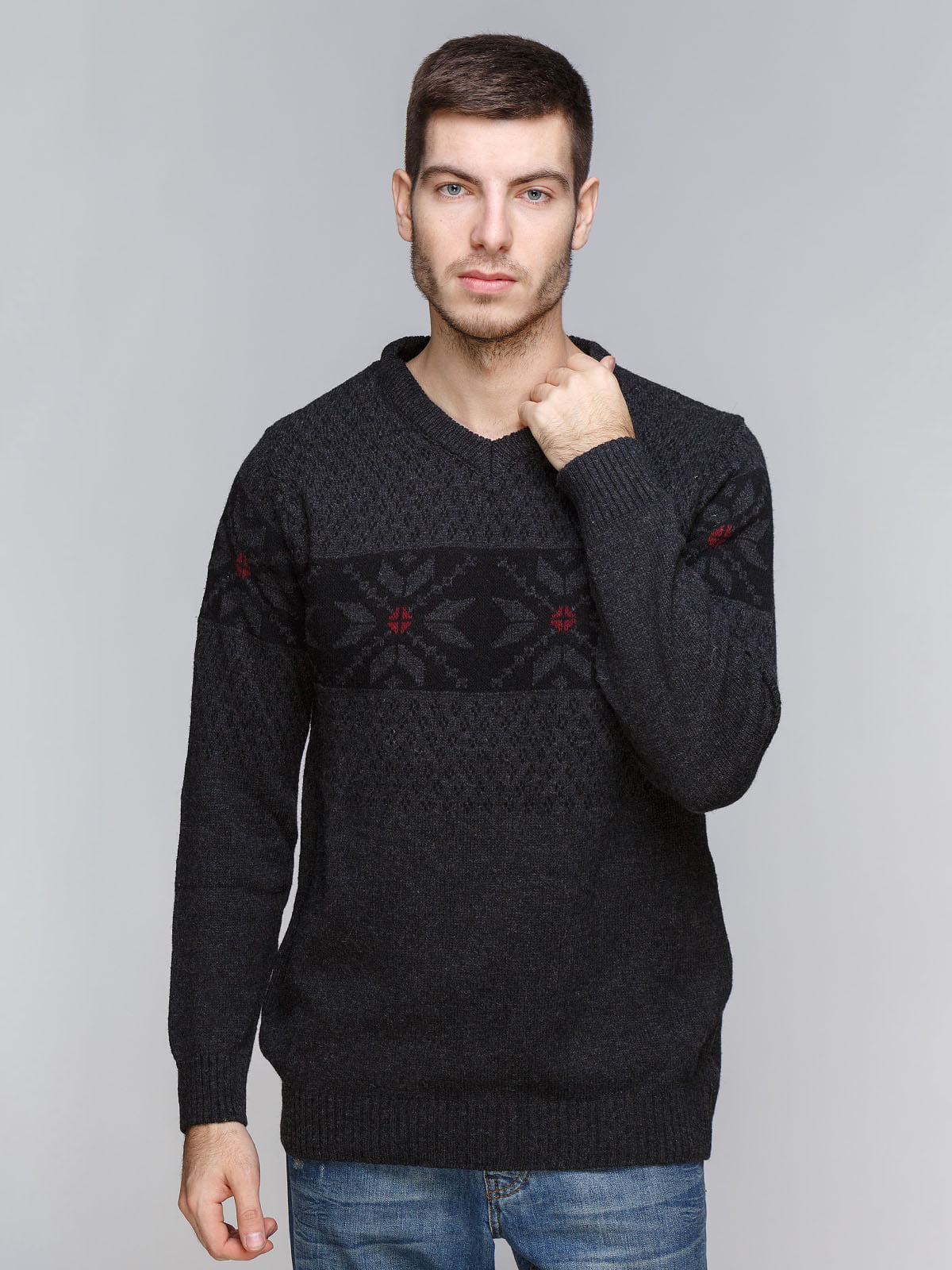 Пуловер темно-сірий з орнаментом | 5245995