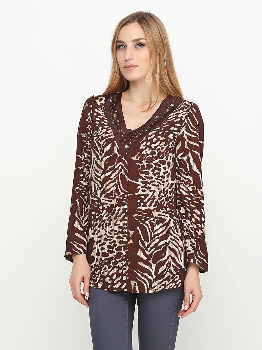 Блуза коричневая в анималистичный принт | 5308635