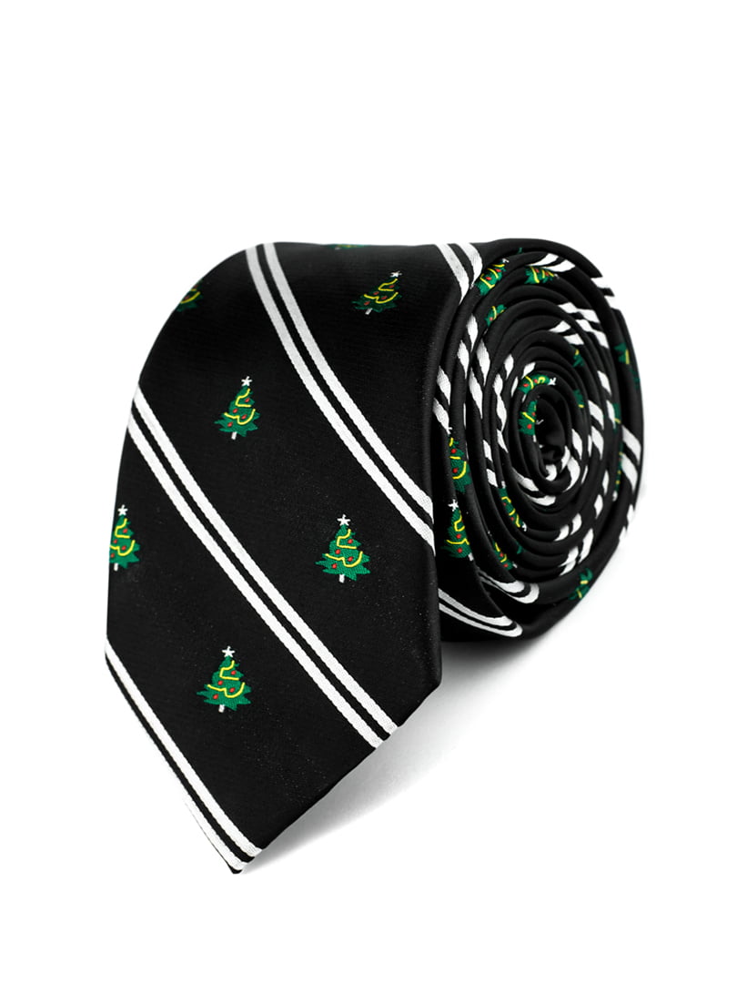 Краватка чорна в принт і смужку | 5310797
