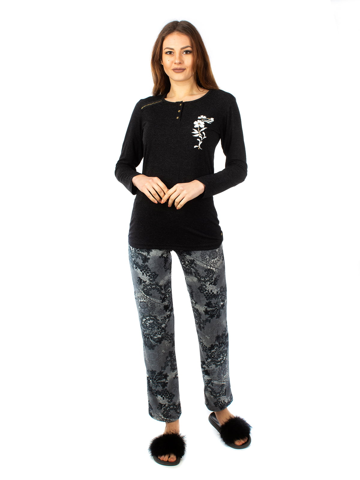 Пижама -  лонгслів і штани — темно-сірого кольору | 2408879
