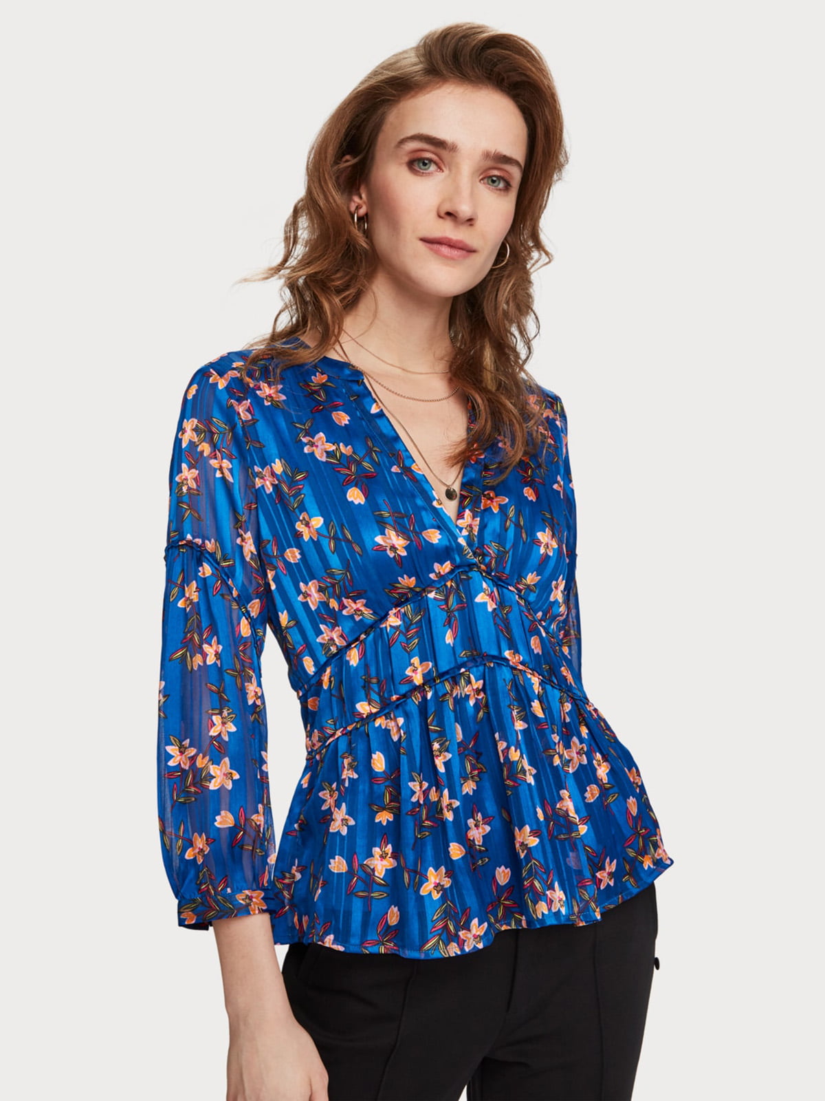 Блуза синяя с принтом | 5384906