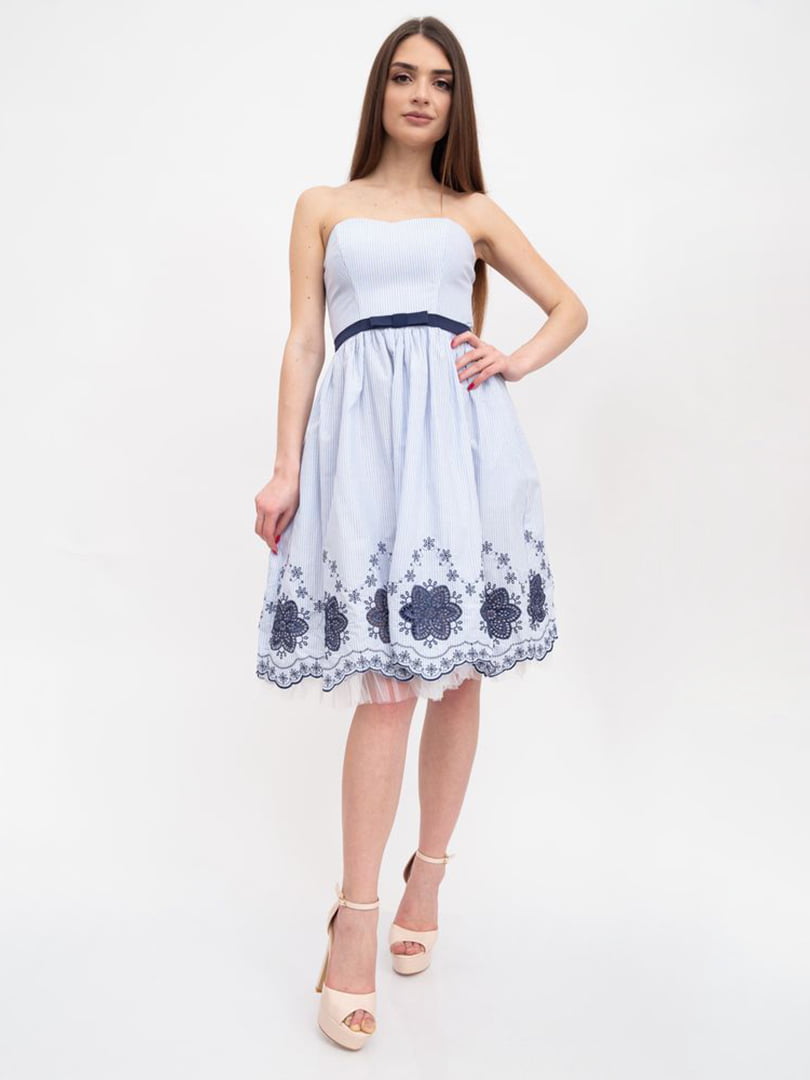 Платье бело-голубое в полоску и с рисунком | 5456601