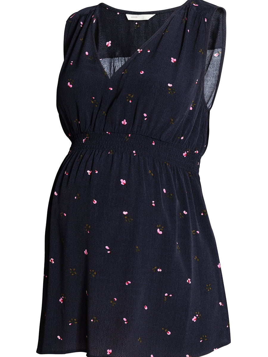 Блуза для беременных темно-синяя с цветочным принтом | 5450675
