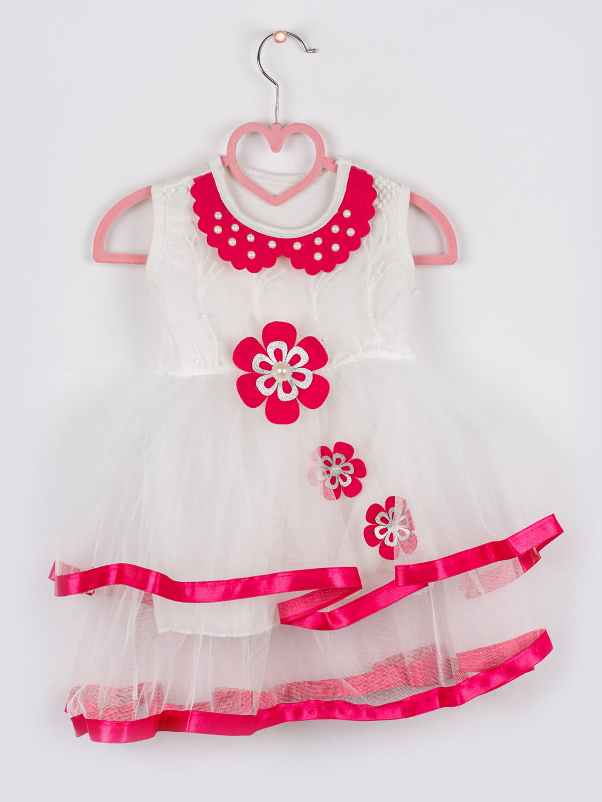 Платье бело-розовое с декором | 5461290
