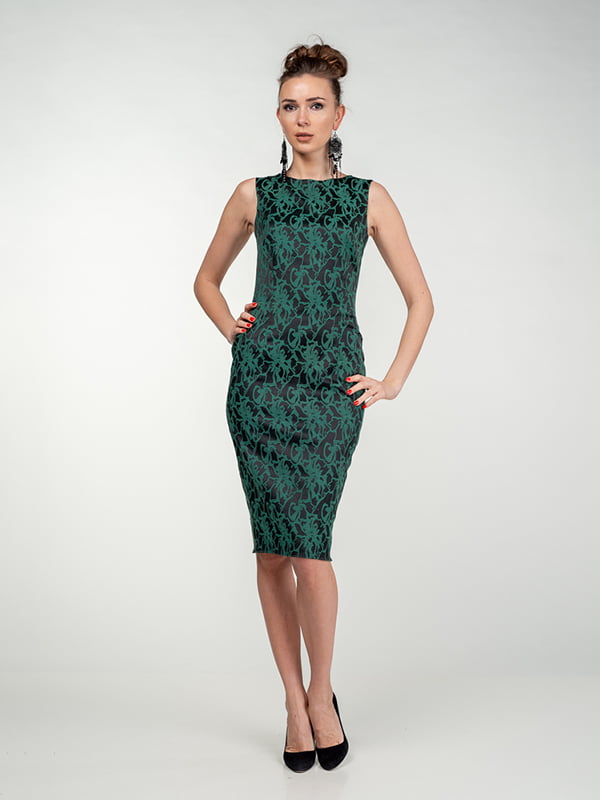 Платье черно-зеленое в узор | 5473364