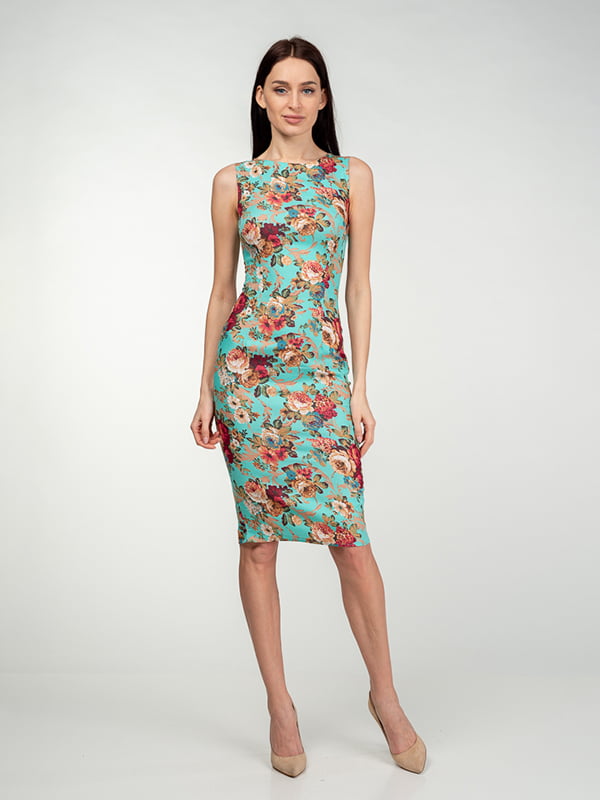 Сукня бірюзово-коралового кольору в квітковий принт | 5473368
