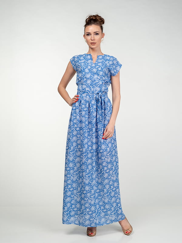 Сукня блакитна в квітковий принт | 5473372