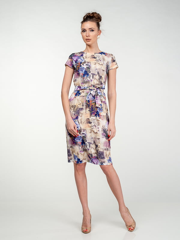 Сукня фіолетово-бежева в квітковий принт | 5473378