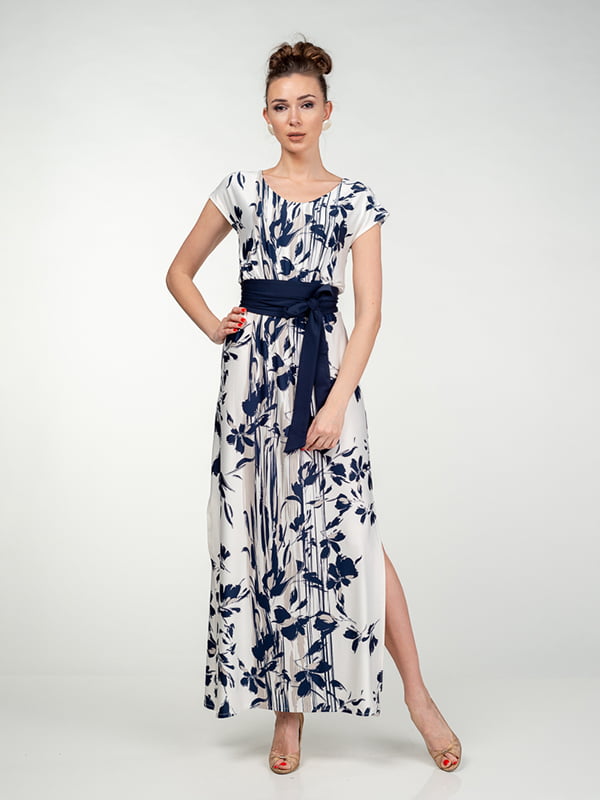 Сукня біло-синя в квітковий принт | 5473416