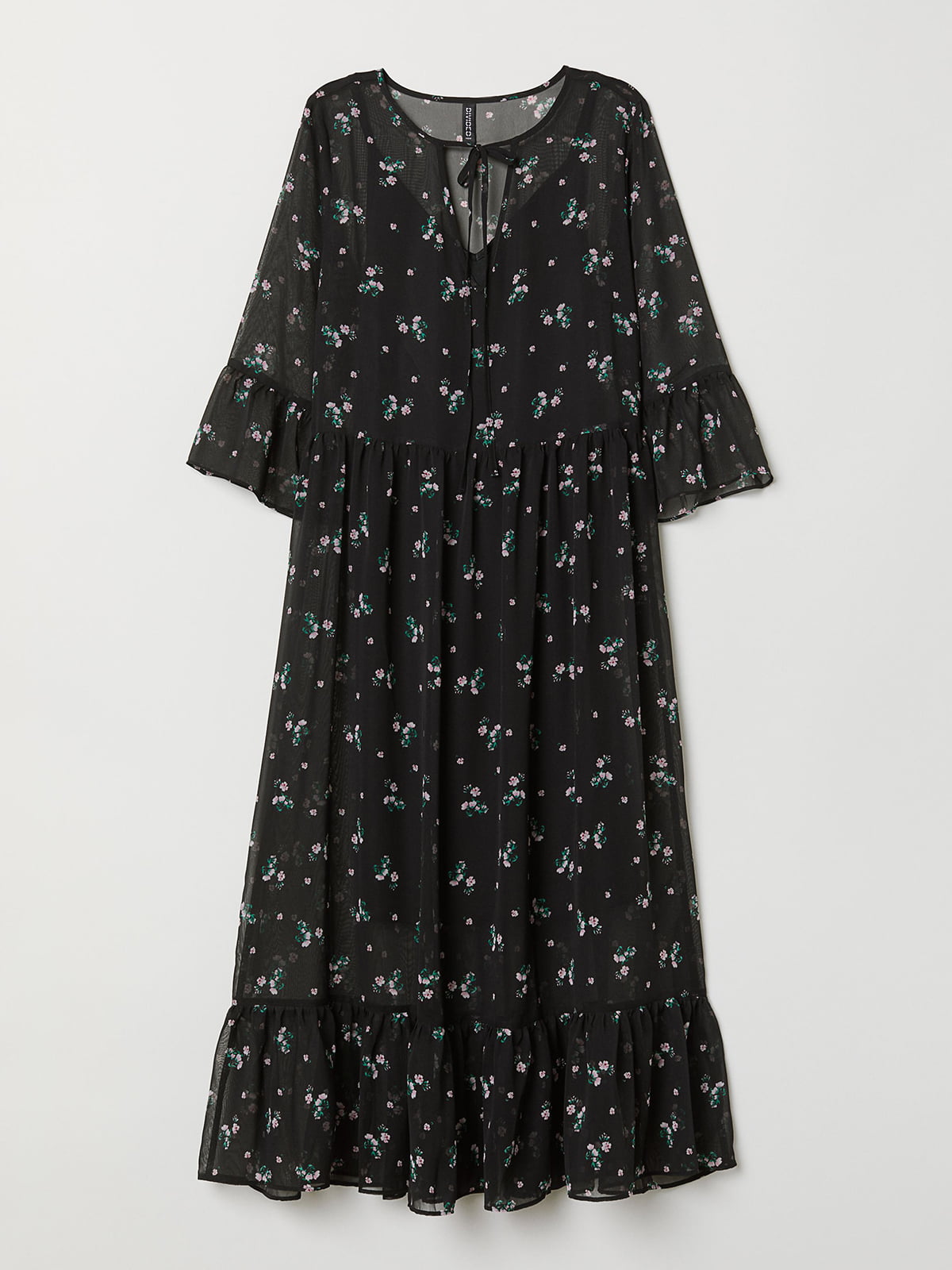 Платье черное с цветочным принтом | 5477684