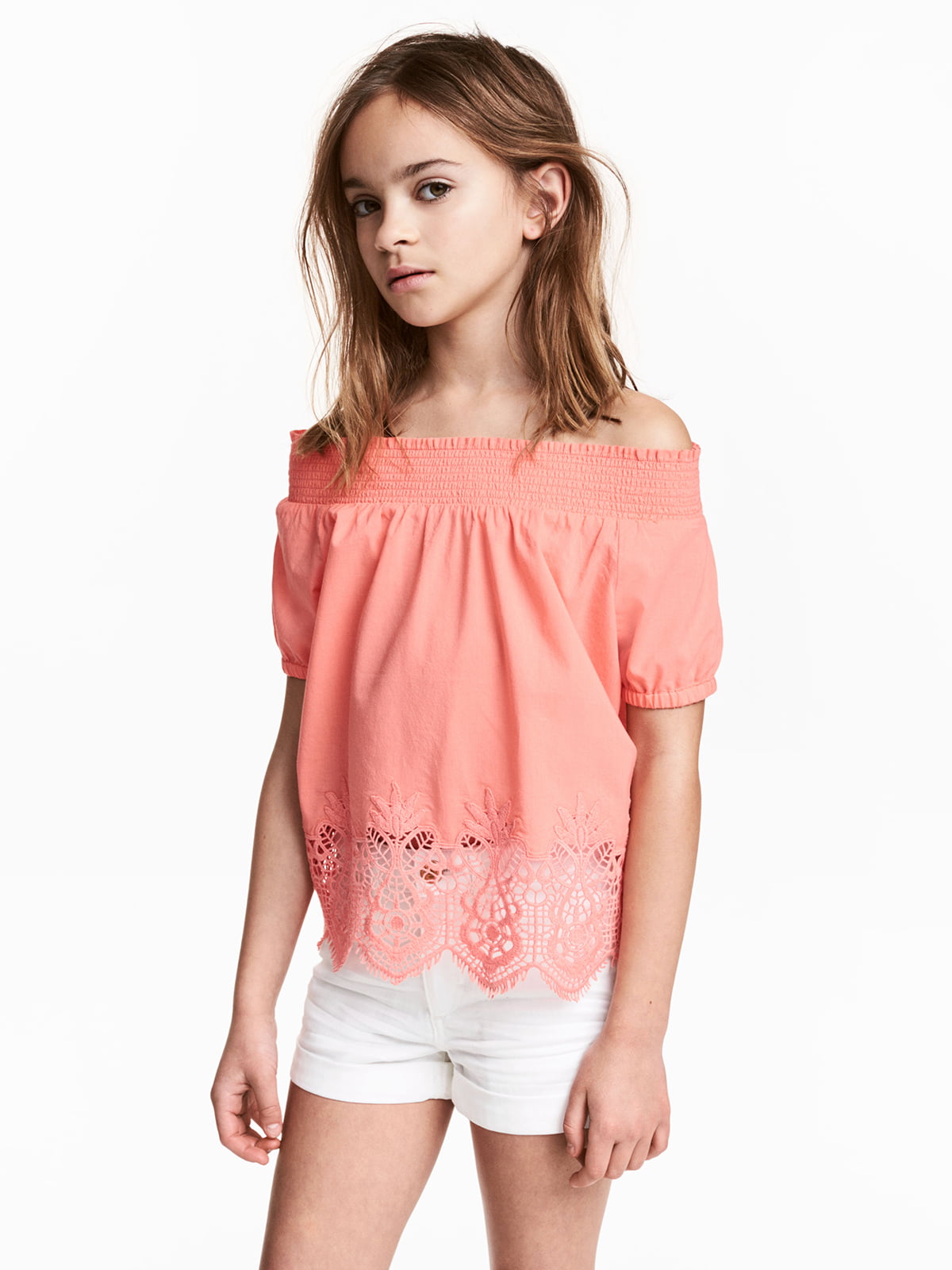 Блуза персикового кольору з візерунком | 5489426