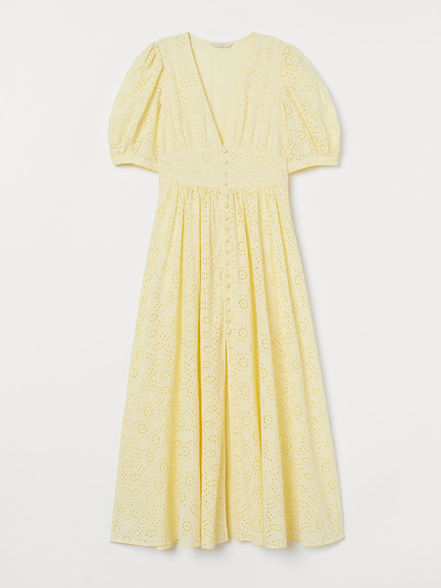 Платье с вышивкой лимонного цвета | 5490533