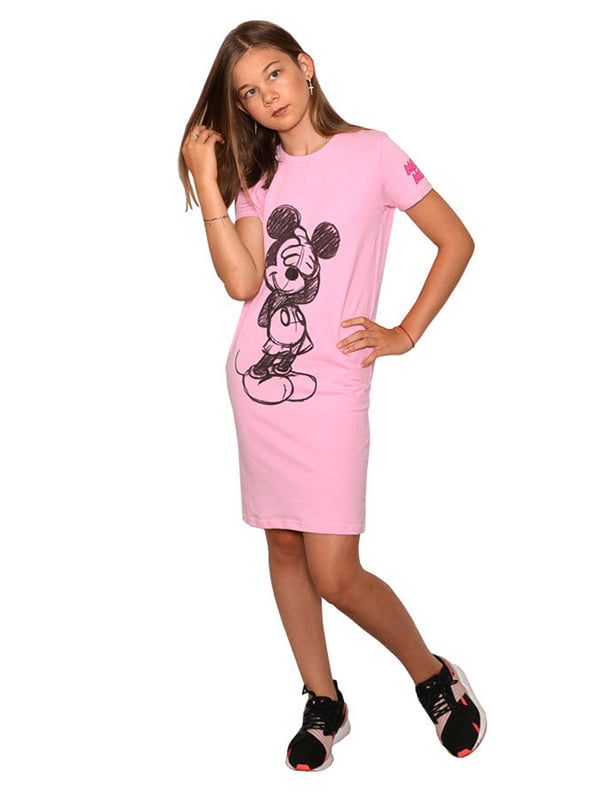 Платье-футболка розовое с принтом | 5502247
