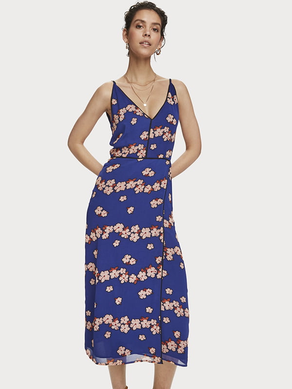 Сукня синя з квітковим принтом | 5510190
