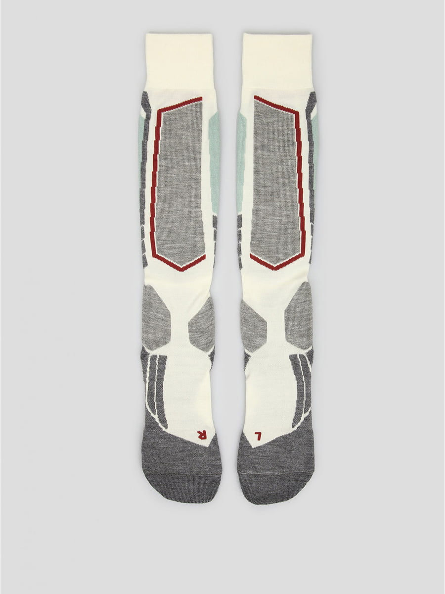 Шкарпетки лижні сіро-молочного кольору з логотипом | 5512640