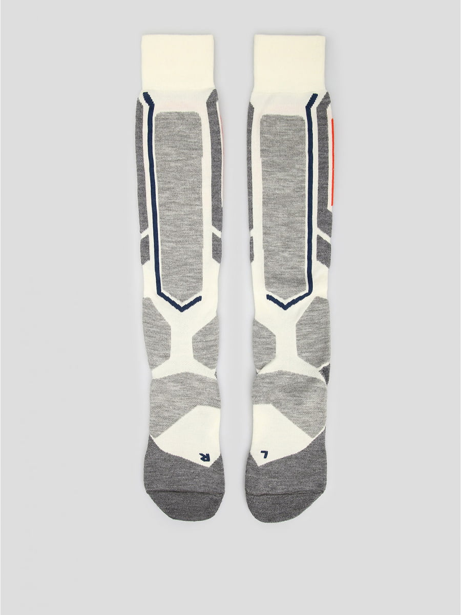 Шкарпетки лижні сіро-молочного кольору з логотипом | 5512648