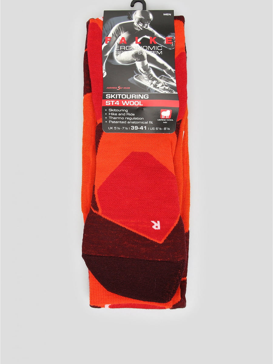 Носки лыжные красно-оранжевого цвета с логотипом | 5512650