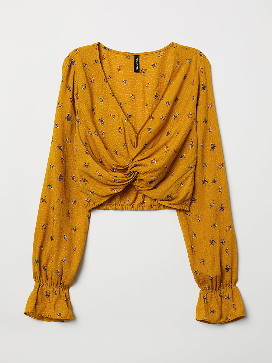 Блуза желтая с цветочным принтом | 5507411