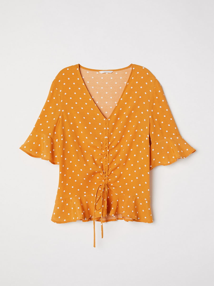 Блуза горчичного цвета в горох | 5517772