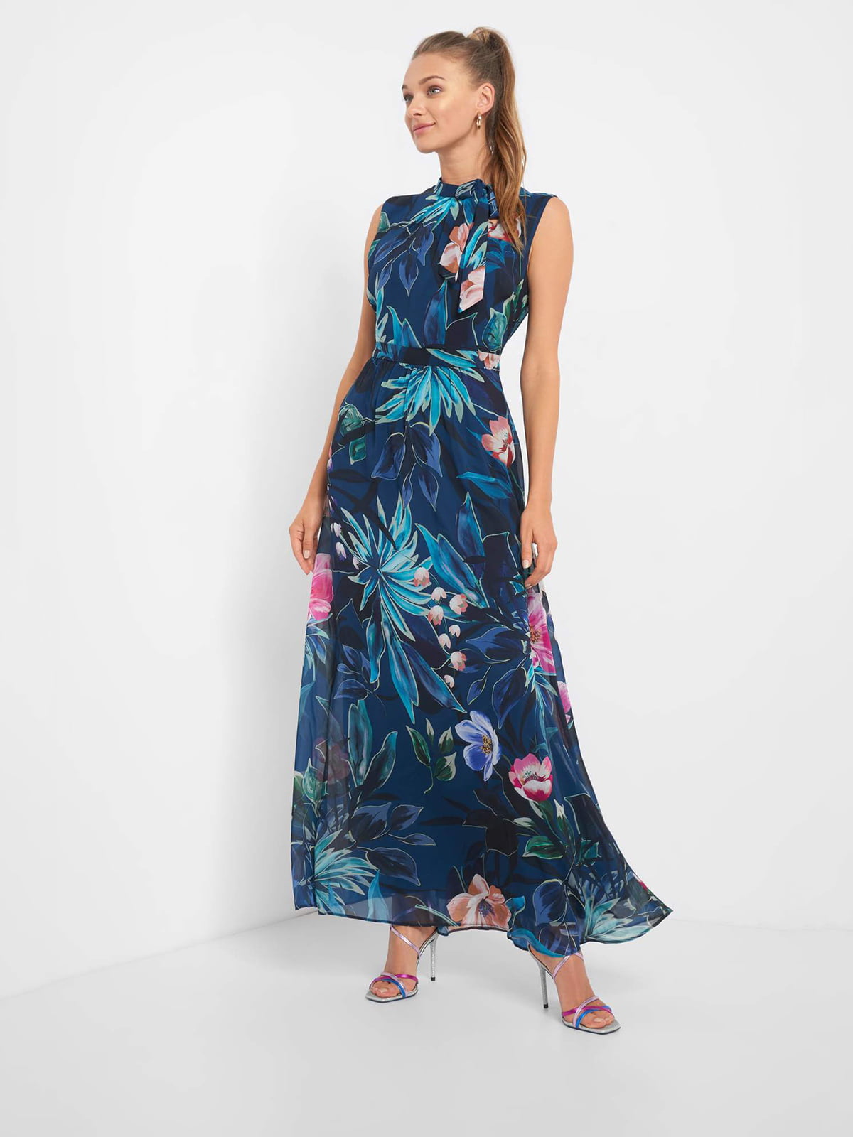 Сукня синя з квітковим принтом | 5519935
