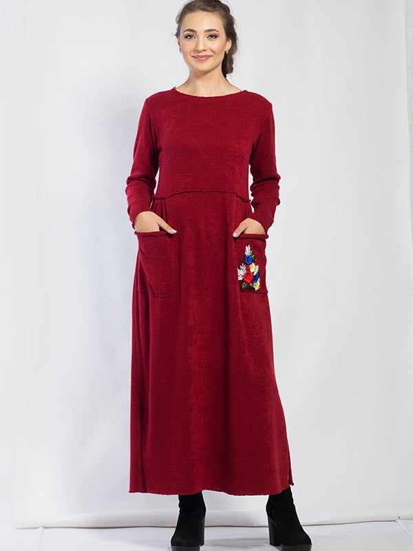 Сукня бордова з квітковою аплікацією | 5561118